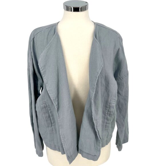 Eileen Fisher Dawn Open Front Organic Linen Jacket Blue Size XS - Picture 1 of 10